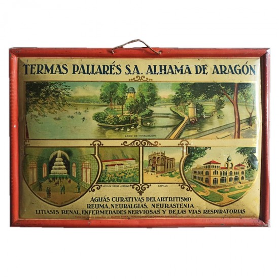 Cartel de chapa antiguo de las termas pallares Alhama de 
Aragón.